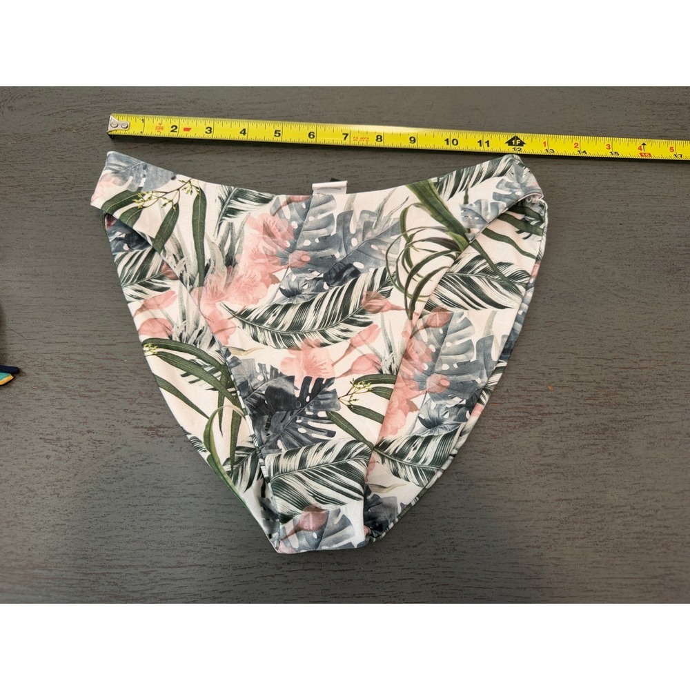 PrettyLittleThing Tropical Floral Bikini Bottoms High Leg Pink Green White US 6